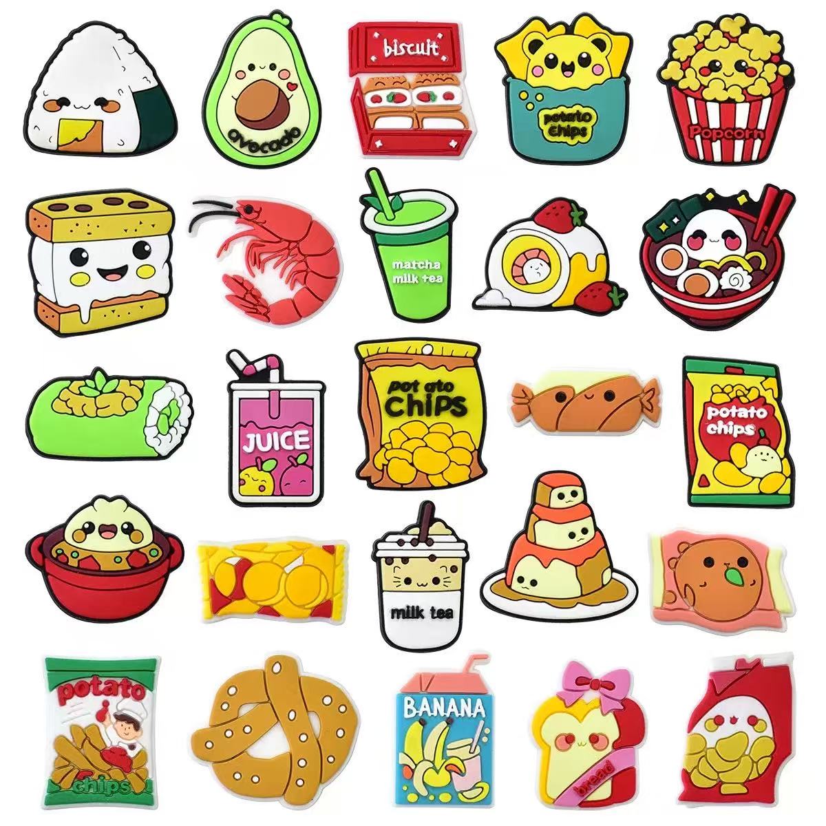 25～100個入り、様々な食品モチーフのシューチャームセット - Food Snacks Drinks のレビューと価格